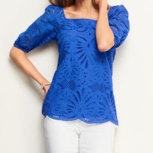Talbots blue eyelet bohemian top